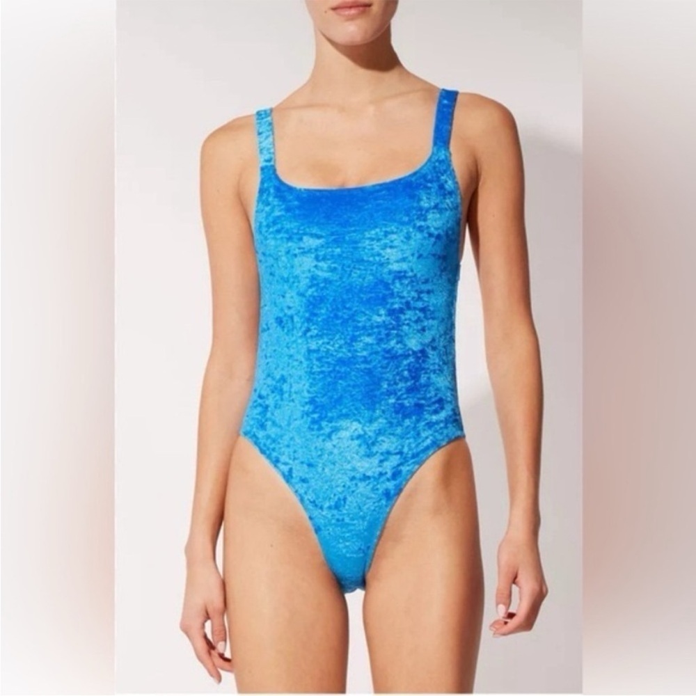 Solid & Striped The Toni Crushed Velvet Blue One Piece Swimsuit